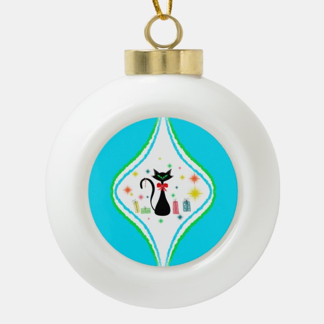 Frohe Weihnachten Retro Siamese Katze Keramik Kugel-Ornament (Vorderseite)