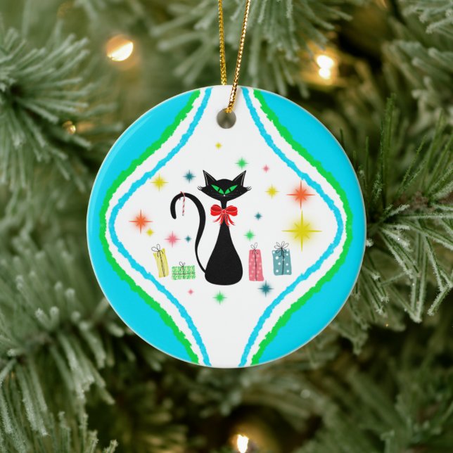 Frohe Weihnachten Retro Siamese Katze Keramik Ornament (Baum)