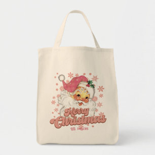 Frohe Weihnachten Retro-Typografie Santa Rosa Hut Tragetasche