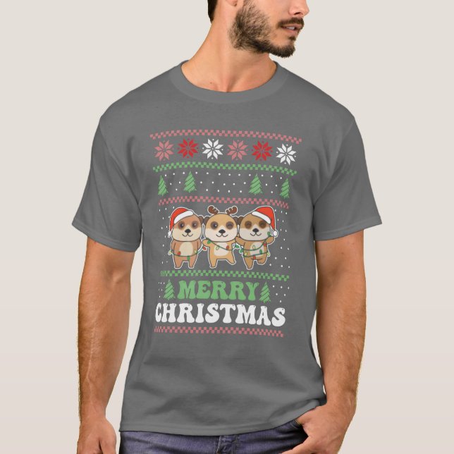 Frohe Weihnachten Retro Ugly Weihnachten Meerkat R T-Shirt (Vorderseite)