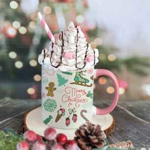 Frohe Weihnachten Retro Winter Doodles Tasse
