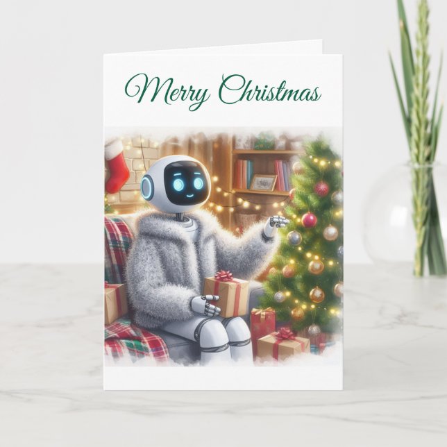Frohe Weihnachten Robot Tech Mädchen STEM-Gruß (Vorderseite)