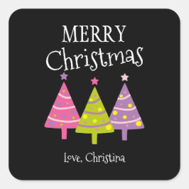 Frohe Weihnachten Rosa Bäume Custom Quadratischer Aufkleber
