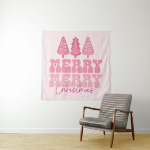 Frohe Weihnachten - Rosa Feiertage Design Wandteppich