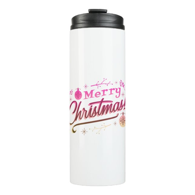 Frohe Weihnachten Rosa festliches Design Thermosbecher (Vorderseite)