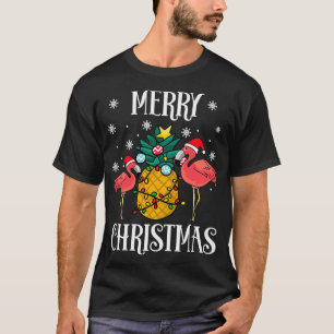 Frohe Weihnachten Rosa Flamingo Ananas Cute Holid T-Shirt