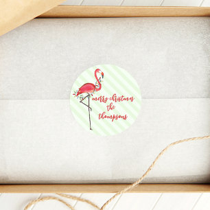 Frohe Weihnachten Rosa Flamingo Custom Runder Aufkleber