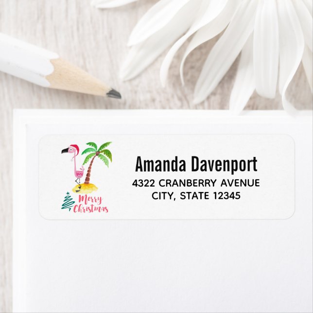 Frohe Weihnachten rosa Flamingo mit Palm Tree (Insitu)