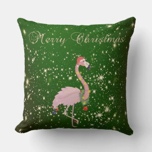 Frohe Weihnachten, Rosa Flamingo mit Santa Hut, Gr Kissen