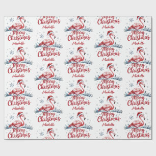 Frohe Weihnachten Rosa Flamingo Personalisiert Geschenkpapier