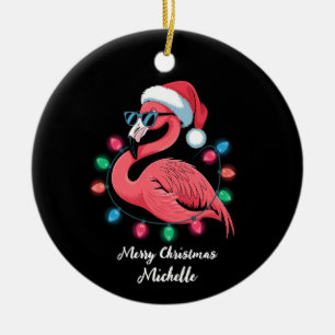 Frohe Weihnachten Rosa Flamingo Personalisiert Keramik Ornament