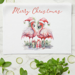 Frohe Weihnachten Rosa Flamingos Geschirrtuch