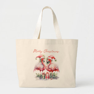 Frohe Weihnachten Rosa Flamingos Jumbo Stoffbeutel