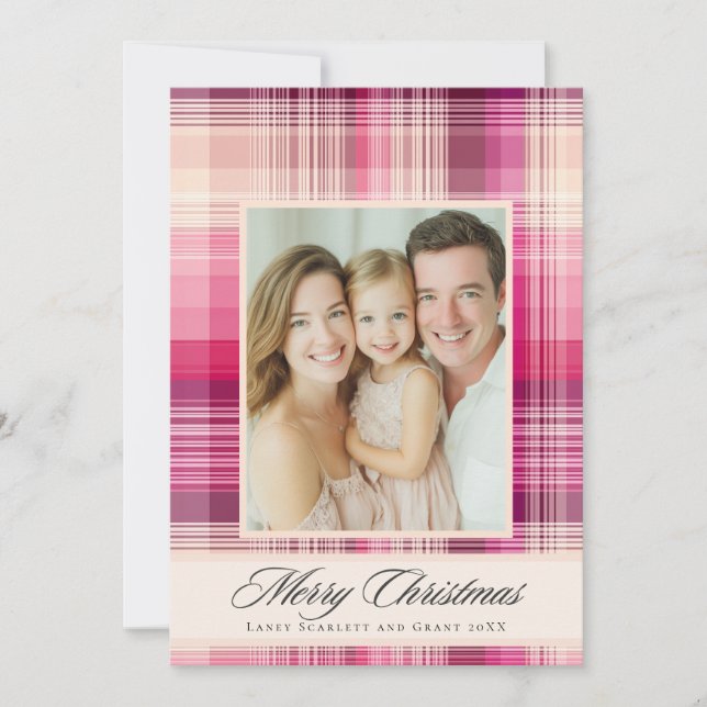 Frohe Weihnachten rosa kariertes Weihnachtsdesign (Vorderseite)