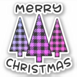 Frohe Weihnachten Rosa Lila Karierte Weihnachtsbau Aufkleber