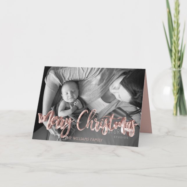Frohe Weihnachten Rosa Rose Gold Text Overlay (Vorderseite)