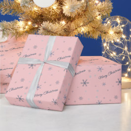 Frohe Weihnachten Rosa Schneeflocken Geschenkpapier