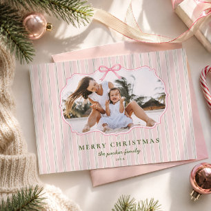 Frohe Weihnachten Rosa Ticking Stripe Familienfoto