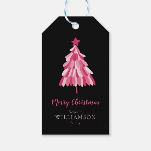 Frohe Weihnachten Rosa Tree modern Geschenkanhänger (Vorderseite)