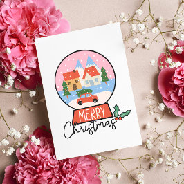 Frohe Weihnachten Rosa und Roter Schneeglobe Karte