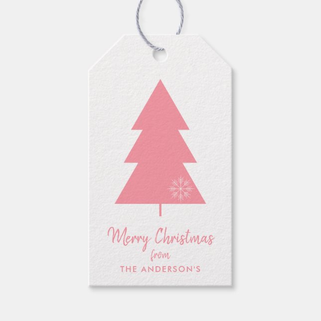 Frohe Weihnachten Rosa Weihnachtsbaum Geschenkanhänger (Vorderseite)