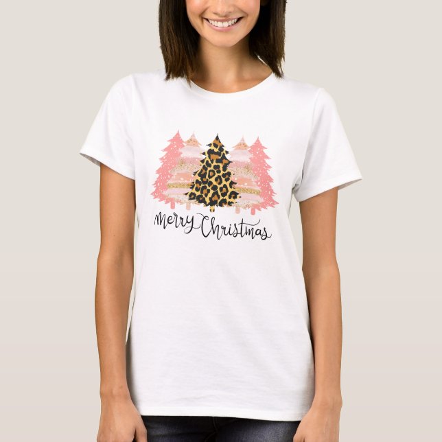 Frohe Weihnachten, rosa Weihnachtsbaumen T-Shirt (Vorderseite)