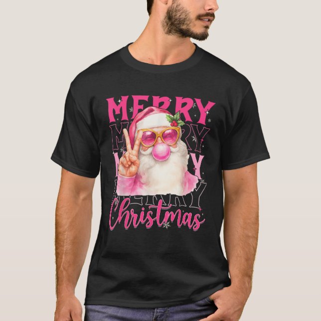 Frohe Weihnachten Rosa Weihnachtsmann Bubblegum Me T-Shirt (Vorderseite)