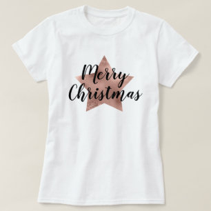 Frohe Weihnachten Rose Gold Pink Stern T-Shirt
