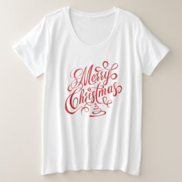 Frohe Weihnachten Rot Extravagant Cursive Typograf Große Größe T-Shirt