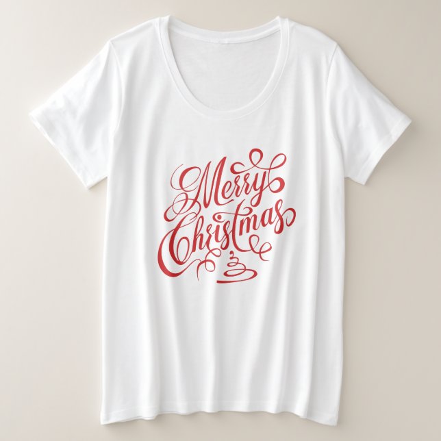 Frohe Weihnachten Rot Extravagant Cursive Typograf Große Größe T-Shirt (Design vorne)