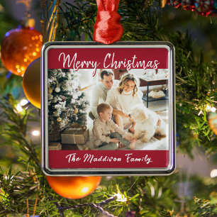 Frohe Weihnachten Rot Festliche Schrift Familienfo Ornament Aus Metall