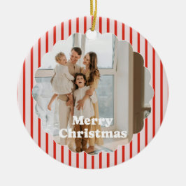 Frohe Weihnachten Rot Gestreift Retro 2 Foto-Ornam Keramik Ornament
