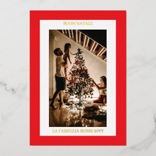 Frohe Weihnachten Rot Gold Einfach Moderne Foto Folien Feiertagskarte