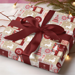 Frohe Weihnachten Rot Gold Silber Tartan Patchwork Geschenkpapier