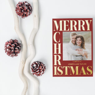 Frohe Weihnachten Rot Gold Typografie Quadratische Folien Feiertagskarte