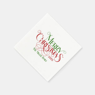 Frohe Weihnachten Rot Grün Festival Retro Typograf Serviette