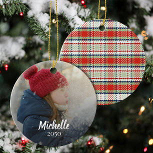 Frohe Weihnachten Rot Grün Kariert Benutzerfoto Keramik Ornament