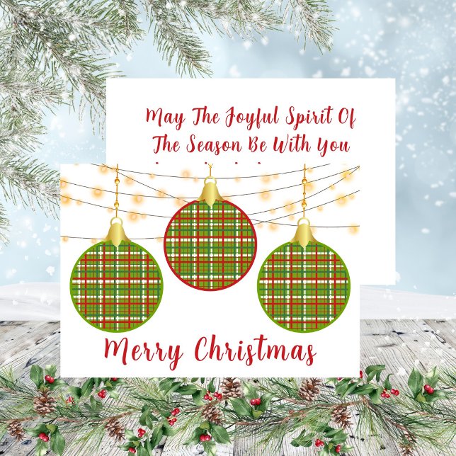 Frohe Weihnachten Rot Grün Kariert Ornament Urlaub (Merry Christmas Trio Plaid Ornaments Holiday Card)