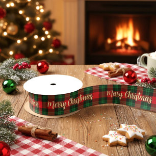 Frohe Weihnachten Rot Grün Kariert Tartan Geschenk Satinband