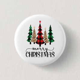 Frohe Weihnachten Rot Grün Karierte Bäume Button