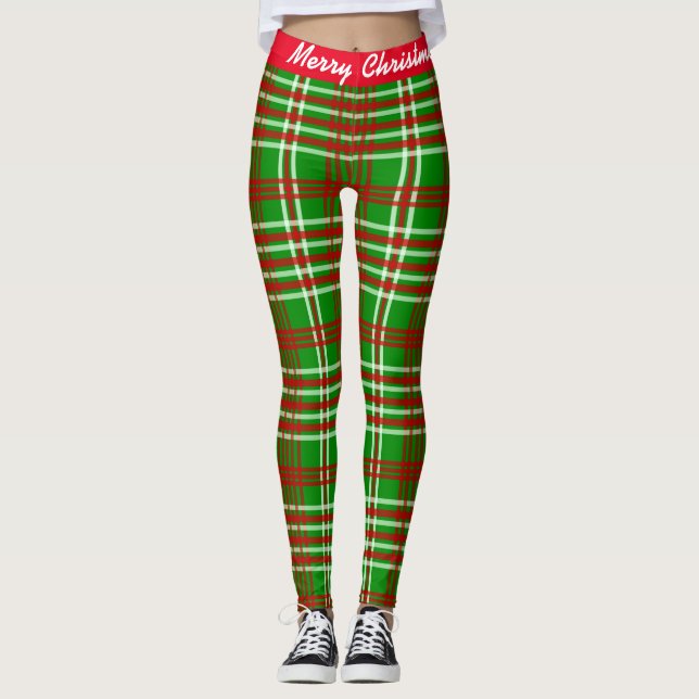 Frohe Weihnachten Rot & Grün Karierte Leggings (Vorderseite)