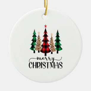 Frohe Weihnachten Rot Grün Schwarz Karierte Bäume Keramik Ornament