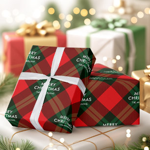Frohe Weihnachten Rot Grün Tartan Marken Familienn Geschenkpapier