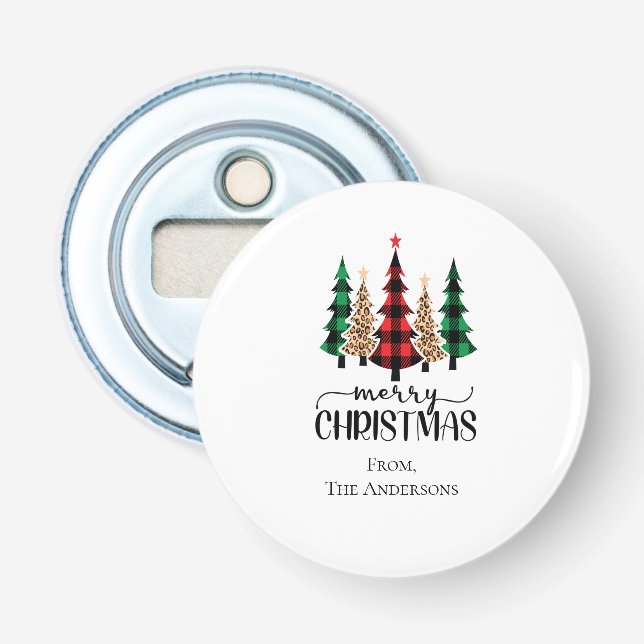 Frohe Weihnachten Rot Grün und Schwarz Karierte Bä Flaschenöffner (Vorderseite)