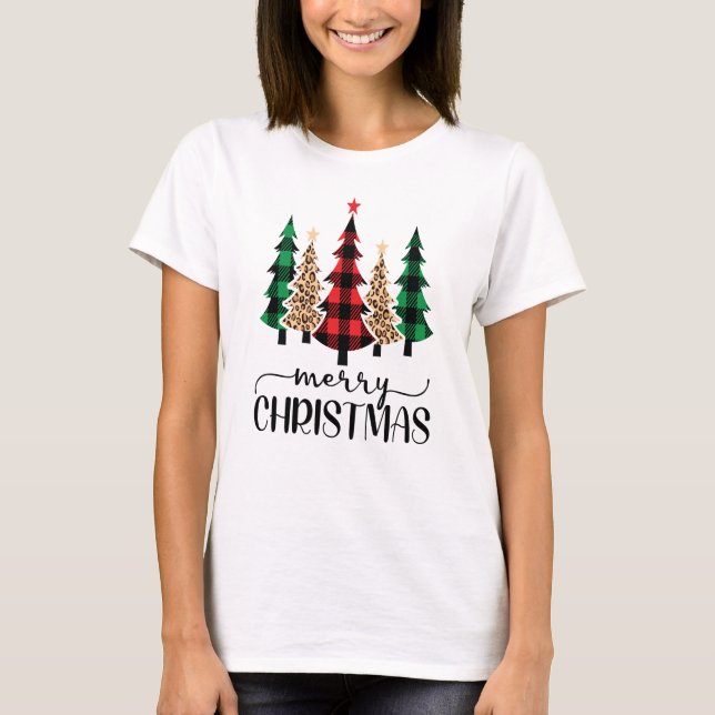 Frohe Weihnachten Rot Grün und Schwarz Karierte Bä T-Shirt (Vorderseite)
