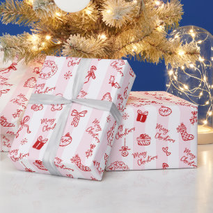 Frohe Weihnachten Rot Handgezeichnete Doodle Rosa Geschenkpapier