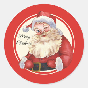Frohe Weihnachten rot Santa Runder Aufkleber