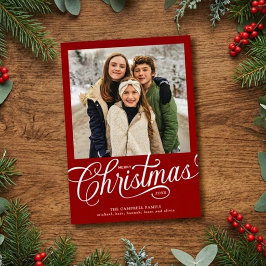 Frohe Weihnachten Rot Schrift Familienfoto