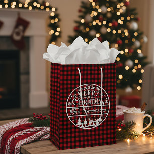 Frohe Weihnachten Rot & Schwarz Karierter Individu Mittlere Geschenktüte
