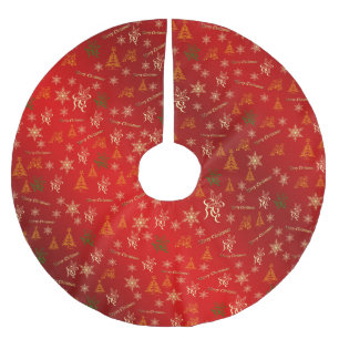 frohe Weihnachten rot und gold Polyester Weihnachtsbaumdecke